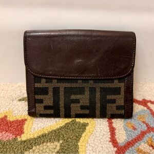 FENDI Vintage Unisex 90’s-00’s Y2K Zucca Brown Canvas Leather Bifold Wallet